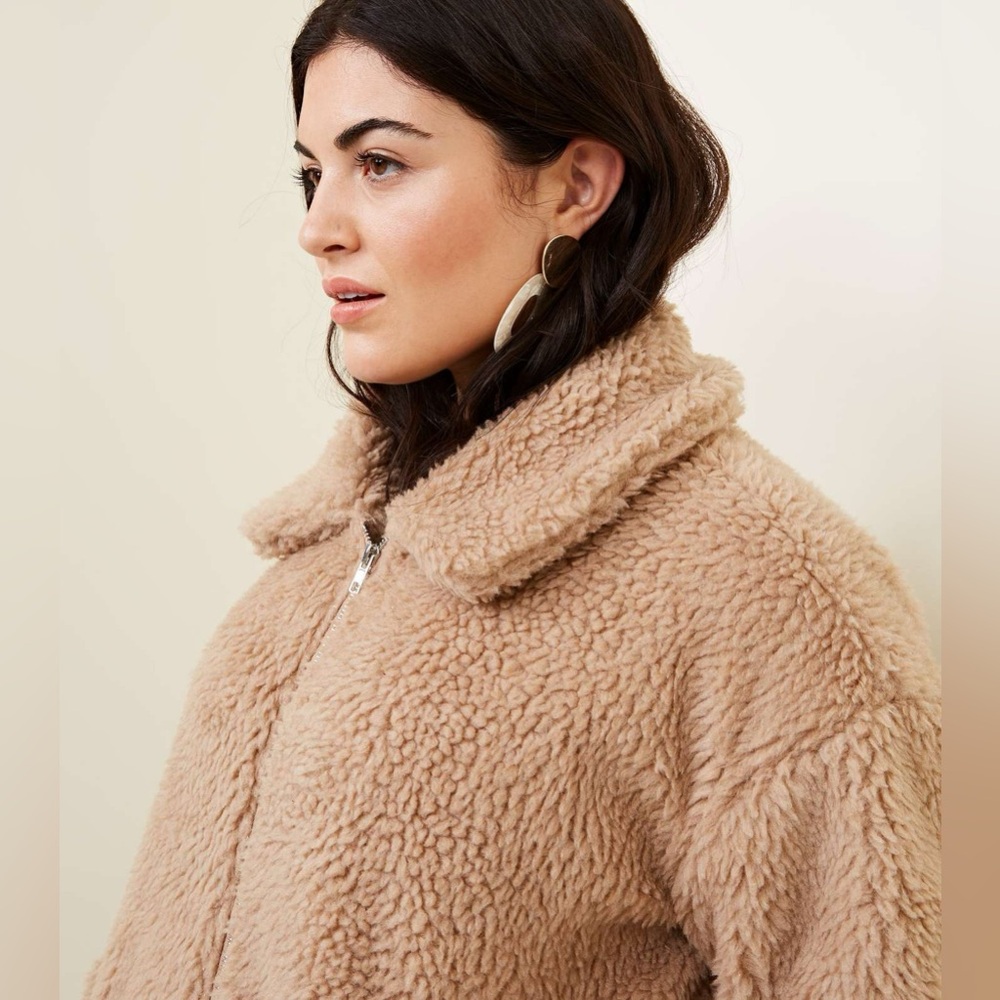 New Look Curves Cream Teddy Borg Bomber Jacket